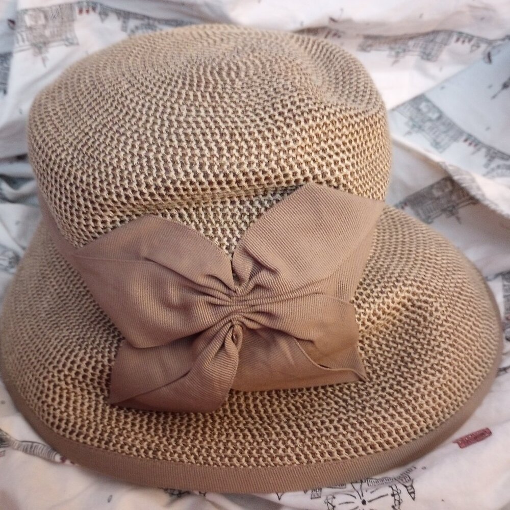 Vintage Eric Javits cloche hat ribbon bow & trim squishee packable - Picture 2 of 9